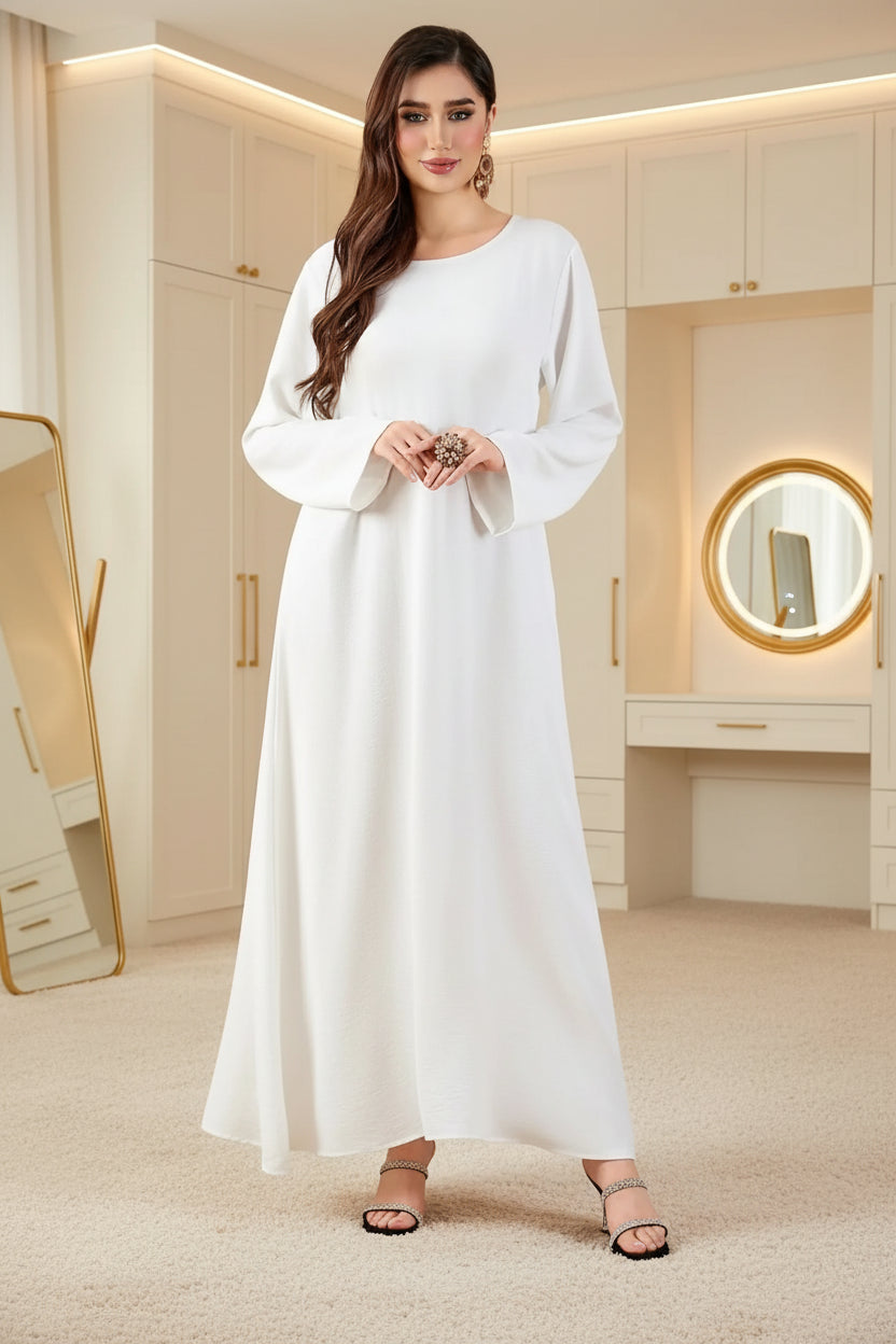 White Solid Modest Maxi Dress for Eid, product view 1 1